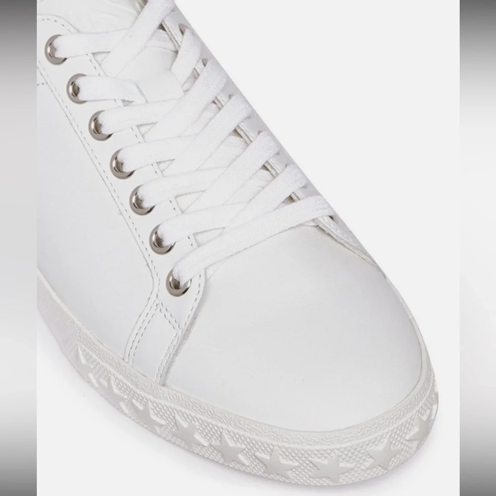 ASH Brand Women's Dazed Stars & Studs Leather Shoes Sneakers White Silver Sz 37